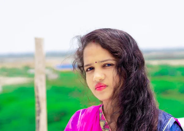 Junge Hindu Rajputana Woman Face Asiatisch Mädchen — Stockfoto