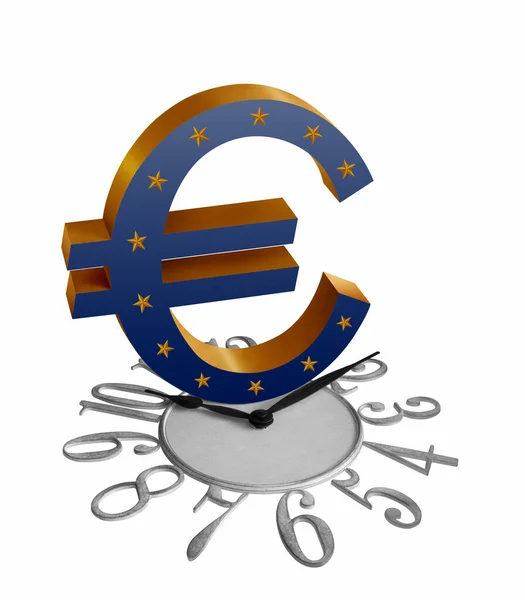 European Union Flag Golden Euro Sign Symbol Clock — Stock Photo, Image