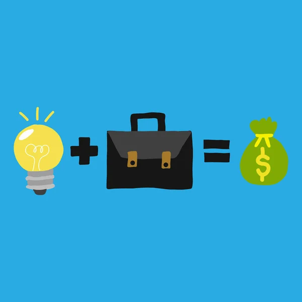 想法和努力工作赚钱 黄色灯泡 带有黑色和黑色的购物袋和蓝色背景的绿色钱袋 — 图库照片