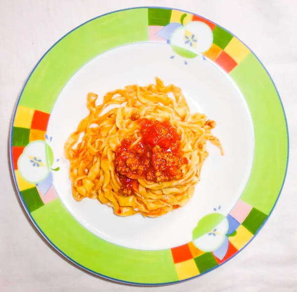 Vue Rapprochée Des Nouilles Italiennes Originales Gastronomiques — Photo