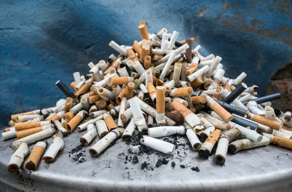 ゴミ箱のタバコの山のクローズアップショット — ストック写真