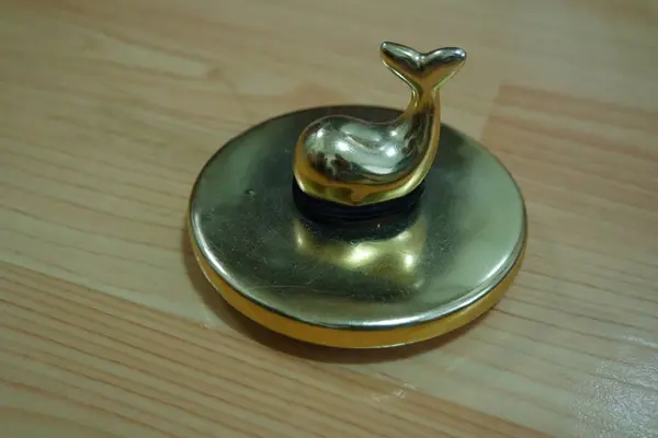 Διακοσμητική Μικρή Χρυσή Κατσαρόλα Καπάκι Του Δελφίνι Ανοιχτό Για Διακόσμηση — Φωτογραφία Αρχείου