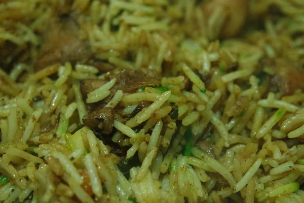 Cooked White Basmati Rice Pulao Biryani Chicken Meat — Stock Photo, Image