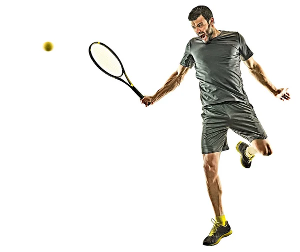 成熟したテニスプレーヤー男完全な長さは白地に隔離された — ストック写真