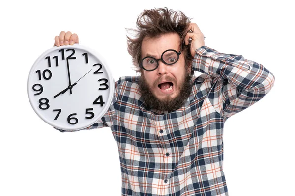 Crazy Bearded Man Big Clock — Stock Photo, Image