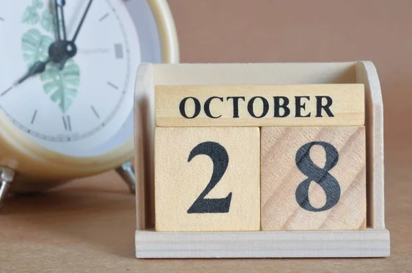 Drewniany Kalendarz Miesiącem Października Koncepcja Planowania — Zdjęcie stockowe