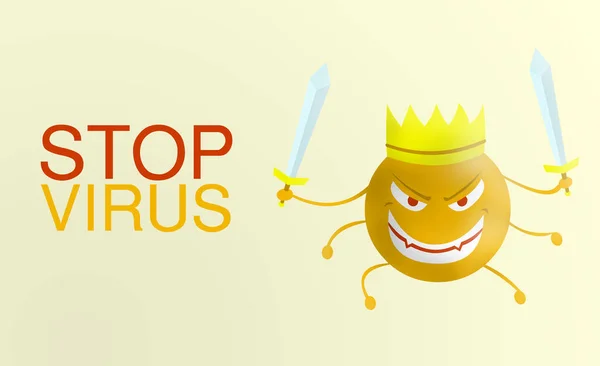 Stop Virus Wort Corona Virus Cartoon Orange Mit Schwert Isoliert — Stockfoto