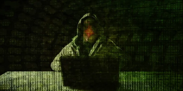 Cyber Security Man Hacker Background Close — Stock Photo, Image