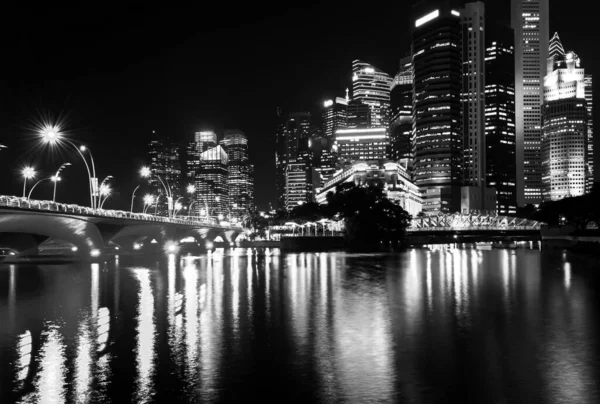 Vista Edifici Commerciali Centrali Punti Riferimento Singapore Bianco Nero — Foto Stock