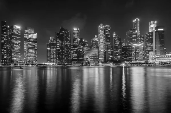 Zicht Centrale Zakelijke Gebouwen Bezienswaardigheden Van Singapore Zwart Wit — Stockfoto