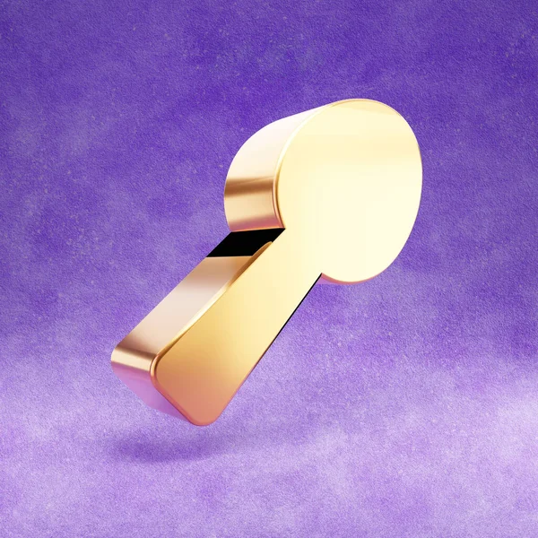 スプーンのアイコン 紫色のベルベットの背景に隔離されたゴールド光沢のあるスプーンシンボル — ストック写真