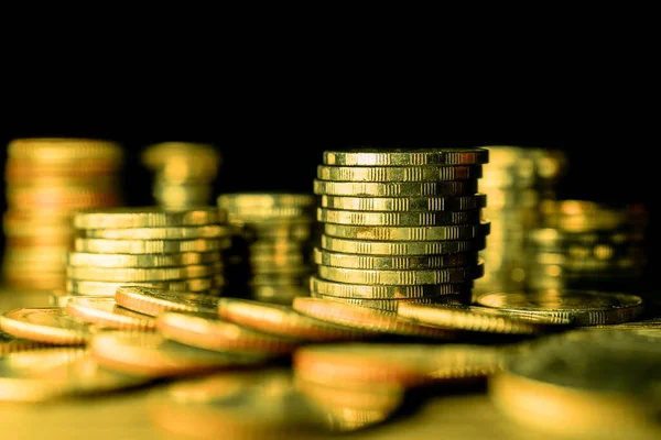 Stack Gold Coins Dark Background — Fotografia de Stock