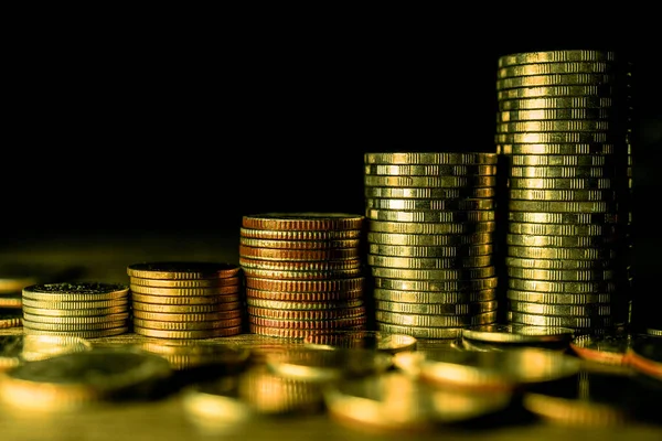 Stack Gold Coins Dark Background — Fotografia de Stock