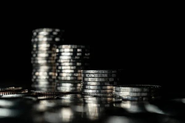 Stack Silver Coins Dark Background — Stock Photo, Image