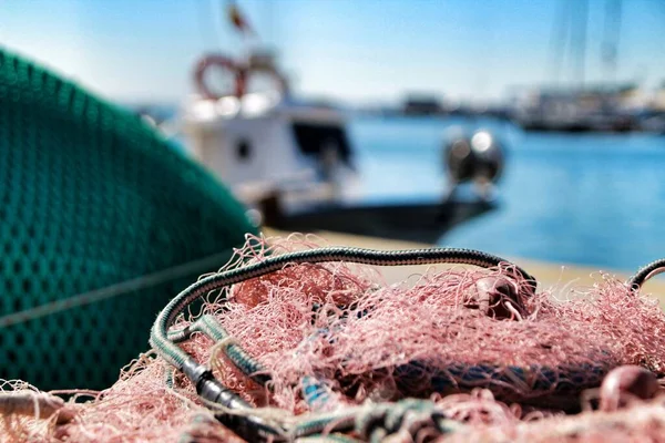 Redes Pesca Fundo Porto — Fotografia de Stock