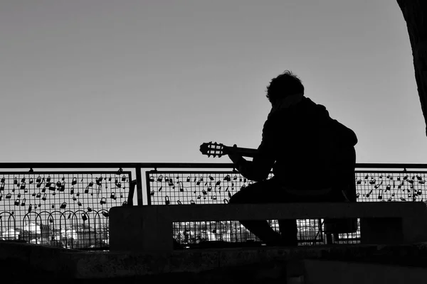 Musician Playing Guitar Viewpoint Lisbon — Stock fotografie