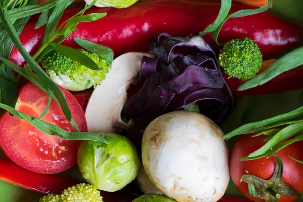Vegetables Table Tomatoes Broccoli Pepper Greens — Stock Photo, Image