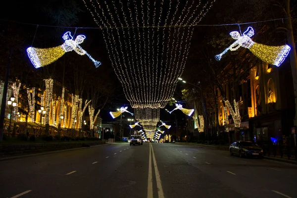 Vánoční Světla Ulici Tbilisi Georgia — Stock fotografie