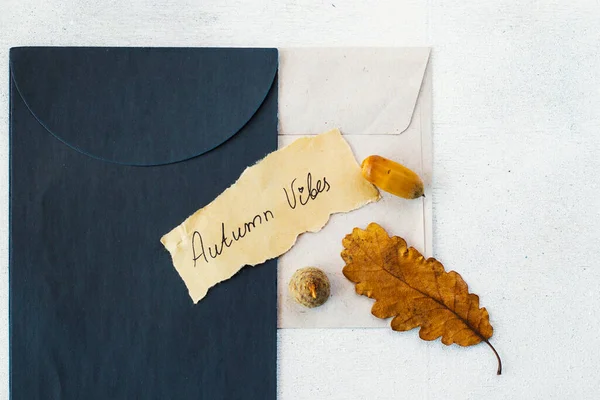 Envelope Autumn Dried Plants Flowers Memories Word Paper — Stock Fotó