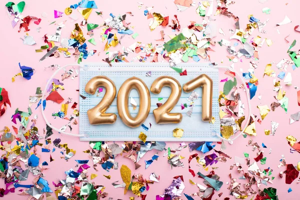 Happy New Year 2021 Face Mask Confetti — Zdjęcie stockowe