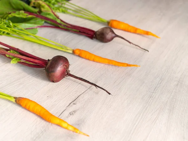 Fresh Beautiful Washed Beets Carrots Layout Top View — Stock Photo, Image