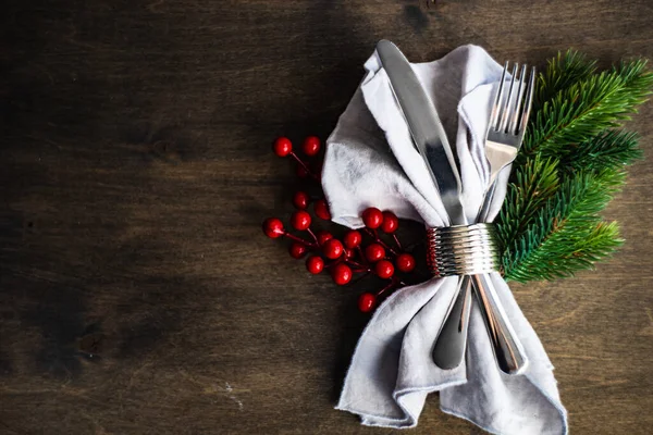 Christmas Cutlery Set Background View — Stock Photo, Image
