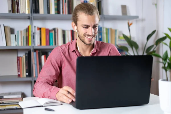 Young Man Sitting Table Working Home — Stock Photo, Image