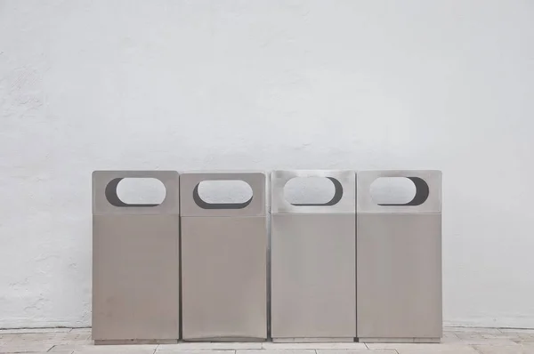 Four Different Types Grey Metal Bins — Stock Photo, Image