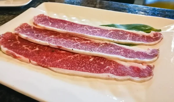 Think Wagyu Beef Steak Slice White Plate — Stock Photo, Image