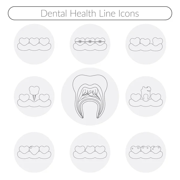 Dental Care Vector Line Icons Heathy Theeth Caries Braces System — Foto de Stock