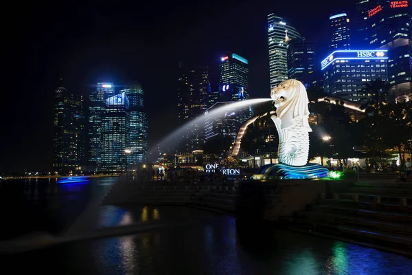 Singapore Bybygning Belysning Natten - Stock-foto