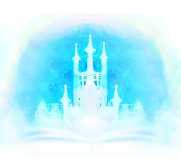 物語の魔法の世界 本から現れる妖精の城 — ストック写真
