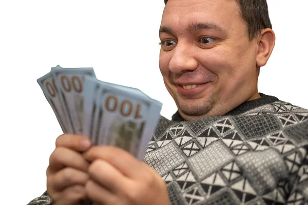 Abnormal Crazy Face Man Who Holds Money — Stock Photo, Image