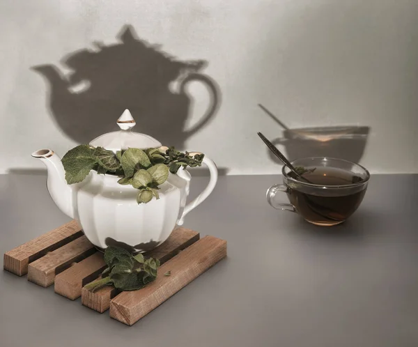 Herbal Tea Sage Teapot Cup — Stock Photo, Image