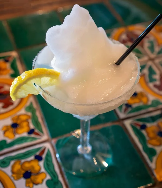 Iced Margarita Cocktail Straw Lemon — Stock Photo, Image