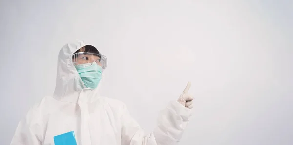 Asien Kvinna Läkare Ppe Kostym Eller Personlig Skyddsutrustning — Stockfoto