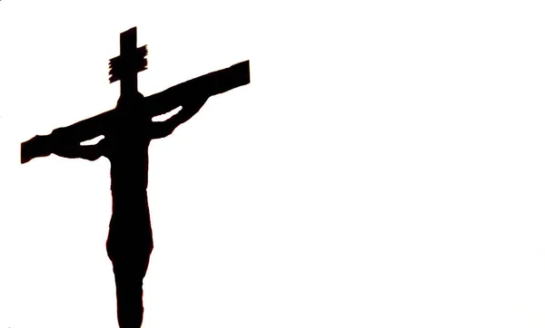 被钉在十字架上的耶稣在白色背景上的轮廓 — 图库照片