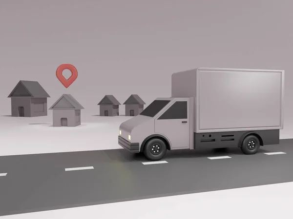 在线交付服务应用程序概念和带有地图的交付面包车 — 图库照片