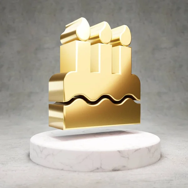 Birthday Cake Icon Shiny Golden Birthday Cake Symbol White Marble — Stock Photo, Image