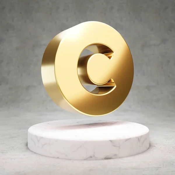 Copyright Icon Shiny Golden Copyright Symbol White Marble Podium — Stock Photo, Image