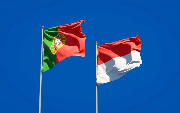 Beautiful National State Flags Portugal Indonesia — Φωτογραφία Αρχείου