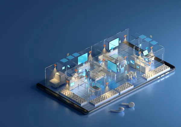 home smart system on blue background