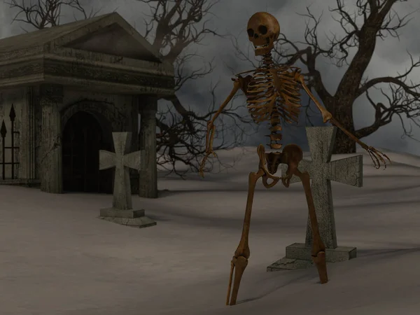 Walking Skeleton Spooky Night Crypt — Stock Photo, Image