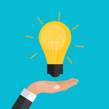 El, para ve ampulü tutar. Yenilik kavramına yatırım yapmak. Modern düz tasarım grafikleri. 