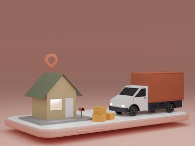 Çevrimiçi dağıtım uygulaması kavramı, dağıtım aracı ve cep telefonu