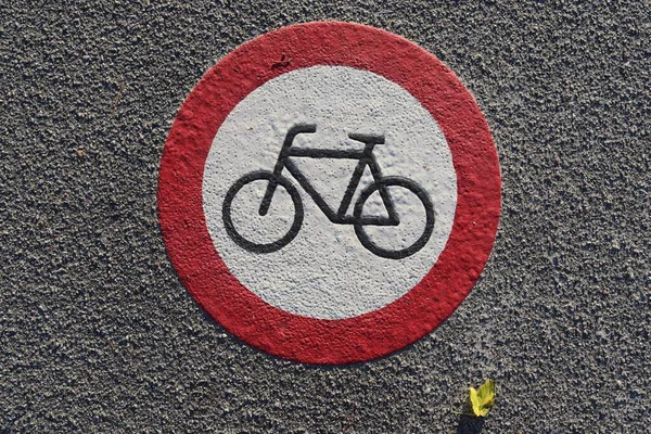 Painted bicycle signs on asphalt found in the city streets