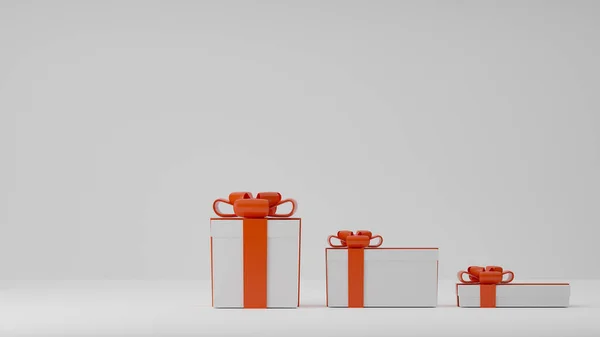 Weihnachts Und Neujahrsgruß Banner Mit Weißen Geschenkboxen — Stockfoto