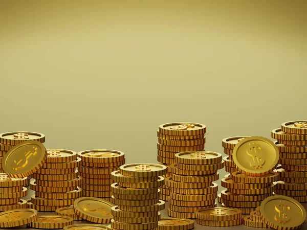 Стопки Золотых Монет Золотом Желтом Фоне Рендеринг — стоковое фото