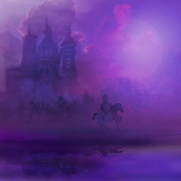 Панорама Средневековым Замком Рыцарем — стоковое фото