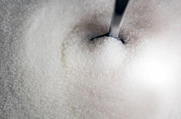 Een Theelepel Gedoopt Witte Suiker — Stockfoto